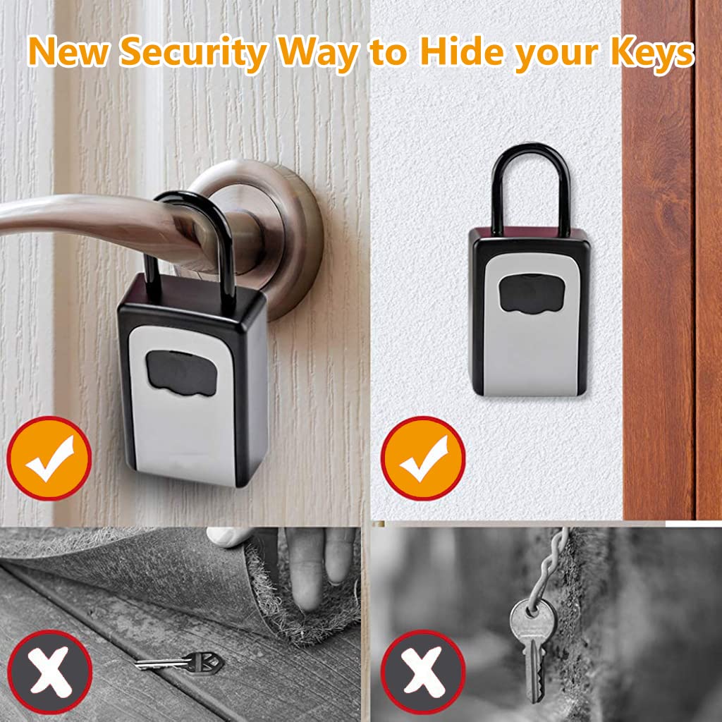 HASTHIP Metal Key Safe Combination Storage Box Wall Mounted, Waterproof Lock Box for House Key, 5 Key Capacity, Weatherproof Resettable Code House Key Safe Lock Box for Indoor, Outdoor (Black) HASTHIP Metal Key Safe Combination Storage Box Wall Mounted, Waterproof Lock Box for House Key, 5 Key Capacity, Weatherproof Resettable Code House Key Safe Lock Box for Indoor, Outdoor (Black)